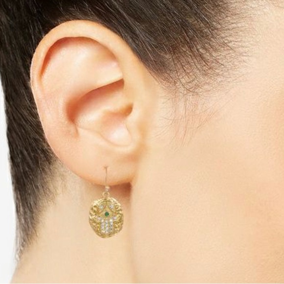 ✨SOLD OUT✨ NWT Gold + Pavé Diamond Hamsa Drop Earrings💎✨ - Picture 2 of 2